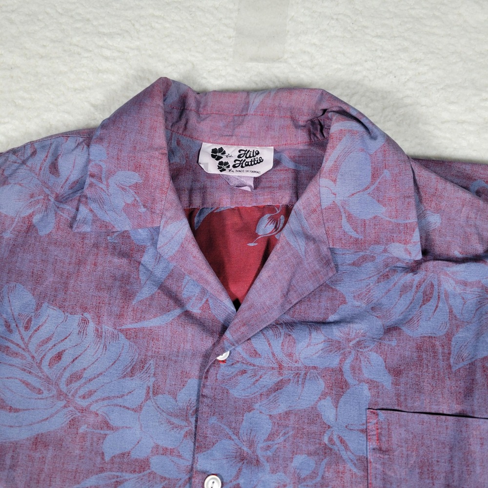 Hilo Hattie Hawaiian Shirt Men XL Purple Red Reverse Print Floral Made in Hawaii
